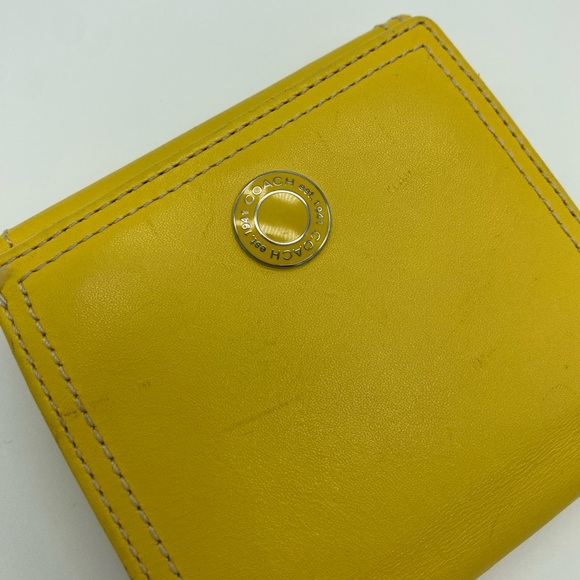 Coach Yellow Bifold Leather Wallet w/ Coin Purse - Picture 2 of 8